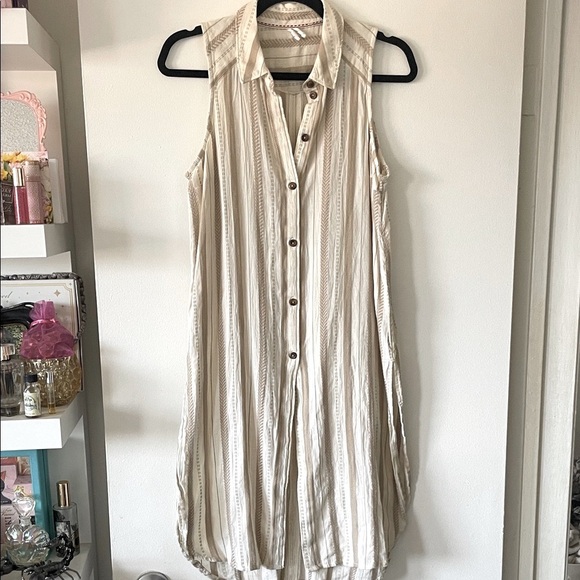 Anthropologie Beige Striped Sleeveless Tunic- Small - Picture 1 of 10